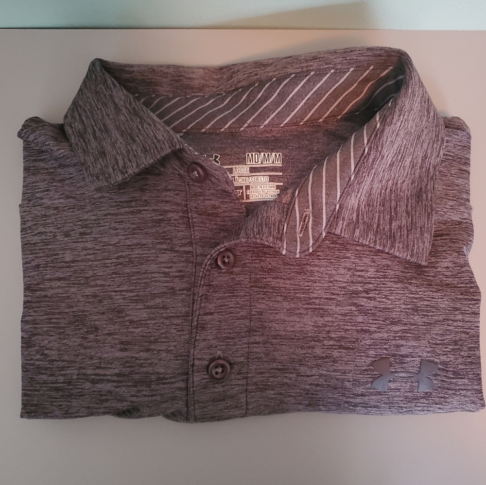 Mens Sz Med Collared Under Armour Gray/Black Polo